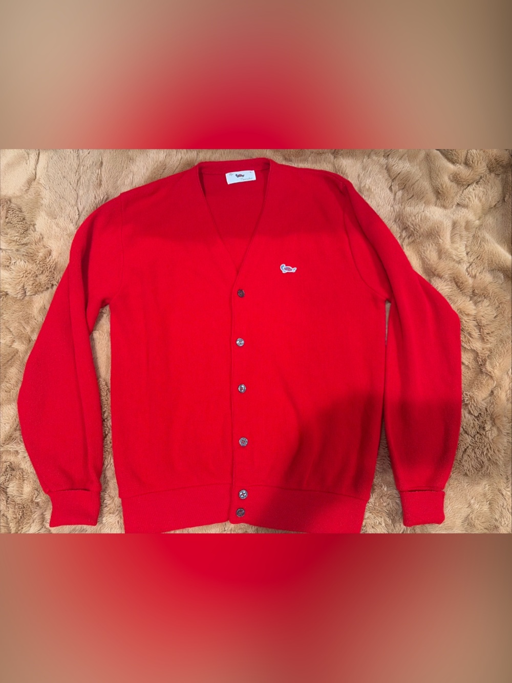 Vtg Cardigan Sweater 1960s 70s  Red Acrylic USA Preppy Mr Rogers True Vintage